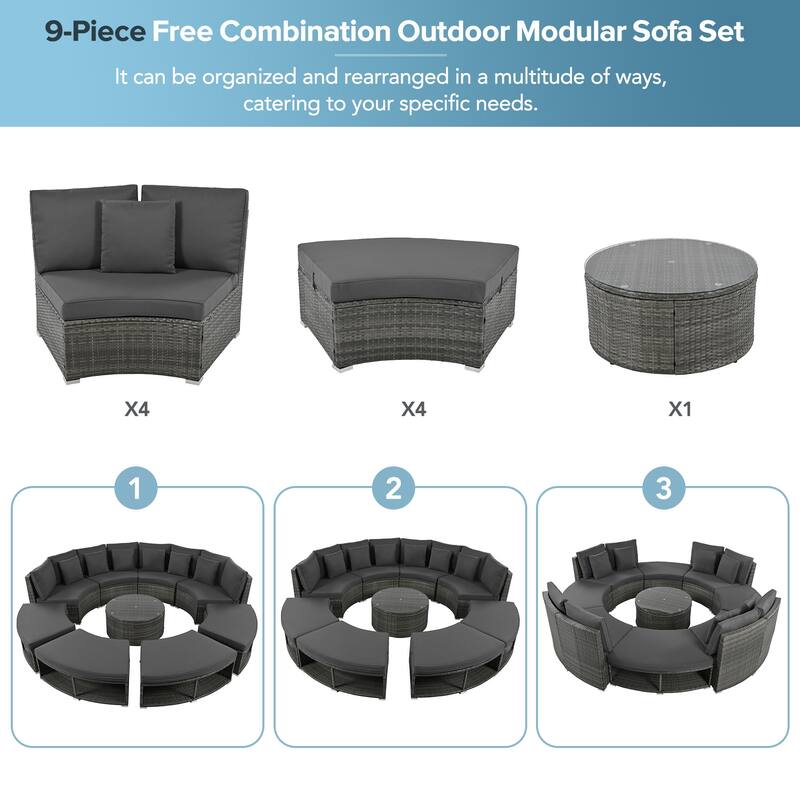 MidCentury Modern Outdoor Patio Sectional Sofa Set Outdoor Furniture Set, Patio Conversation
