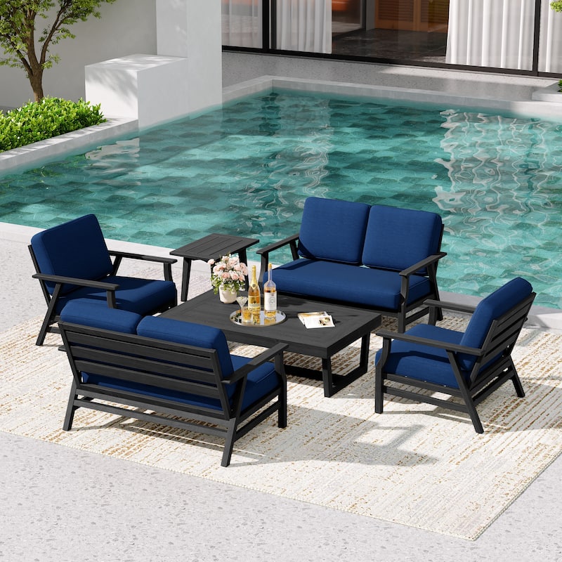 4-Piece Teak Outdoor Conversation Set With 2 Loveseats, Coffee Table & Side Table