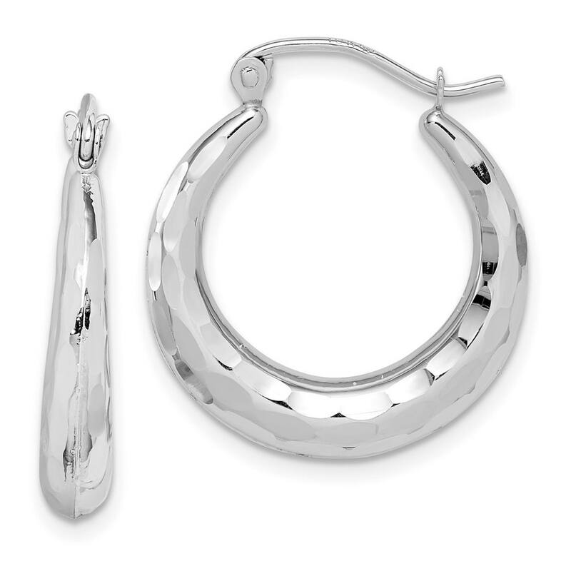 Curata 10k Yellow or White Gold Hammered Tapered Round Hoop Earrings - 23.35x3.83mm