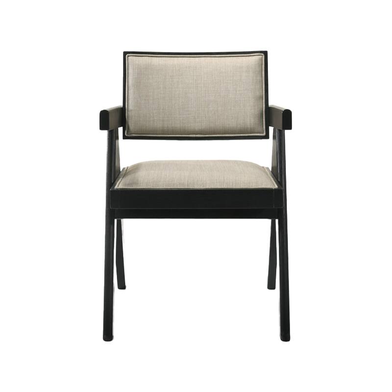 Bili 3pc Dining Armchair and Side Table Set, Open Backrests, Beige, Black