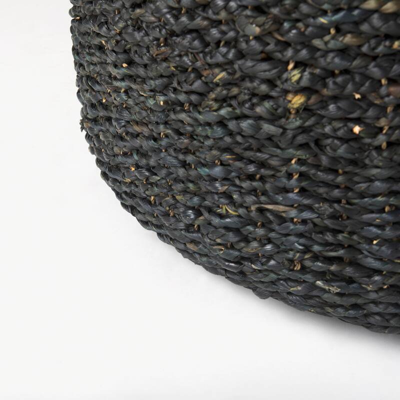Mercana "Dina" Black Cornhusk & Water Hyacinth Round Square Pouf