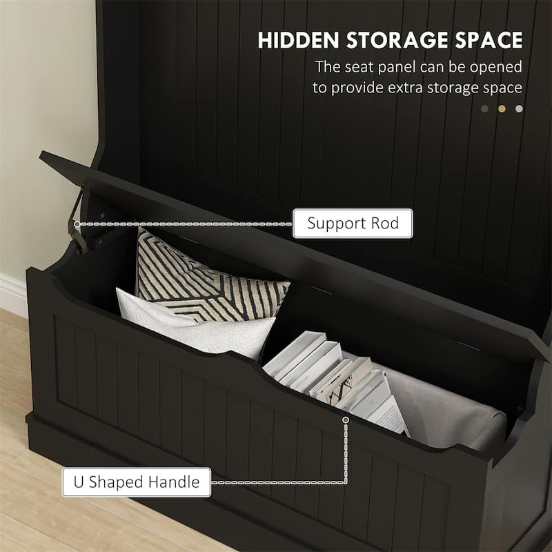 MDF Hall Tree Storage Bench with LED Light and Hooks - 37.75" W x 13.5" D x 70.75" H