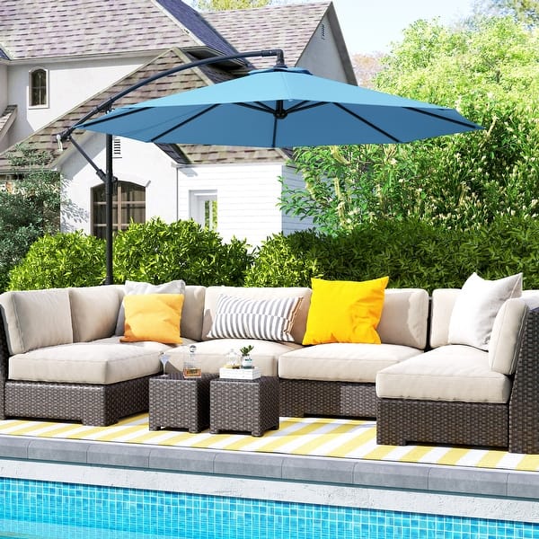 10 x 7 patio umbrella Pellebant Outdoor 10x7 ft Rectangular Market Umbrella Double Top Aluminum Tilt