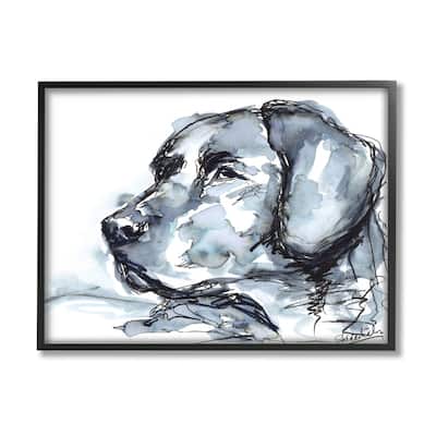 Stupell Monochrome Ink Dog Portrait Abstract Watercolor Detail Framed Wall Art, Design by Kendra Shedenhelm - Grey