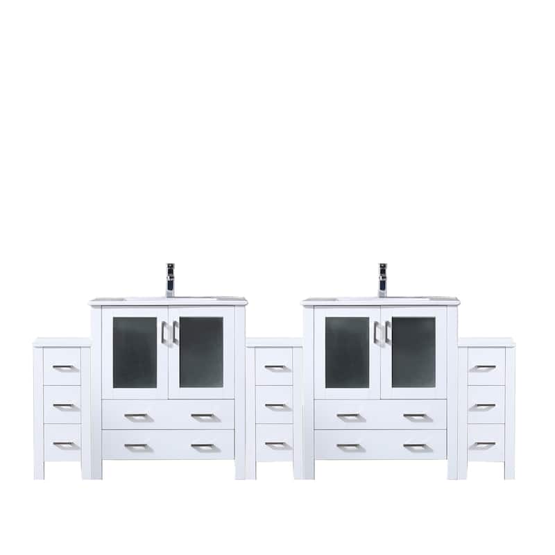 Volez Double Bath Vanity with Side Cabinet and White Ceramic Top - 96 - White