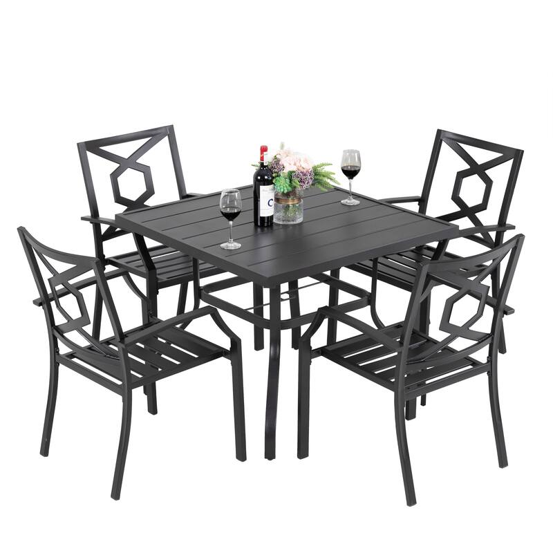 Outdoor Iron Dining Set of 5, Powder Coating, Black
