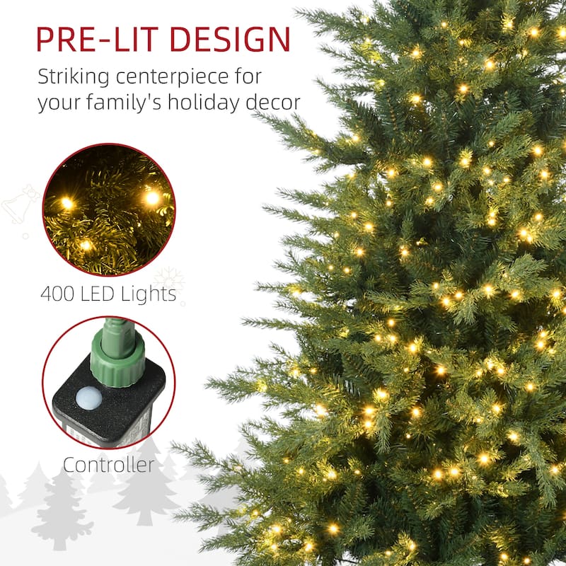 HOMCOM 6ft Tall Prelit Artificial Christmas Tree Holiday Décor with 2328 Branches, 400 Warm White LED Lights, Auto Open