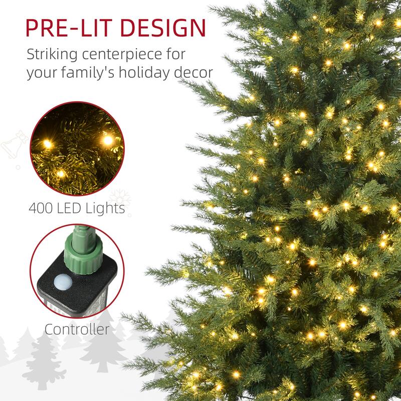 HOMCOM Pre-Lit Artificial Christmas Tree - Auto Open, Warm White LED Lights, Multiple Light Modes - Green