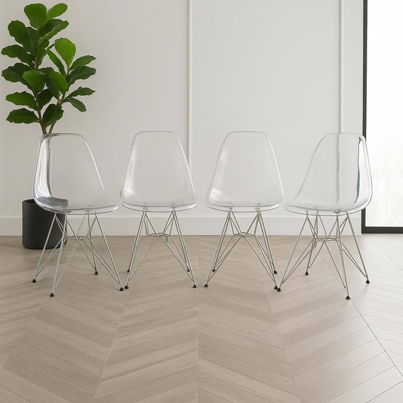 Cresco Ergonomic Modern Shell Seat Dining Chair with Chrome Eiffel Base and Curved Back Accent Side Chair (Set of 4)