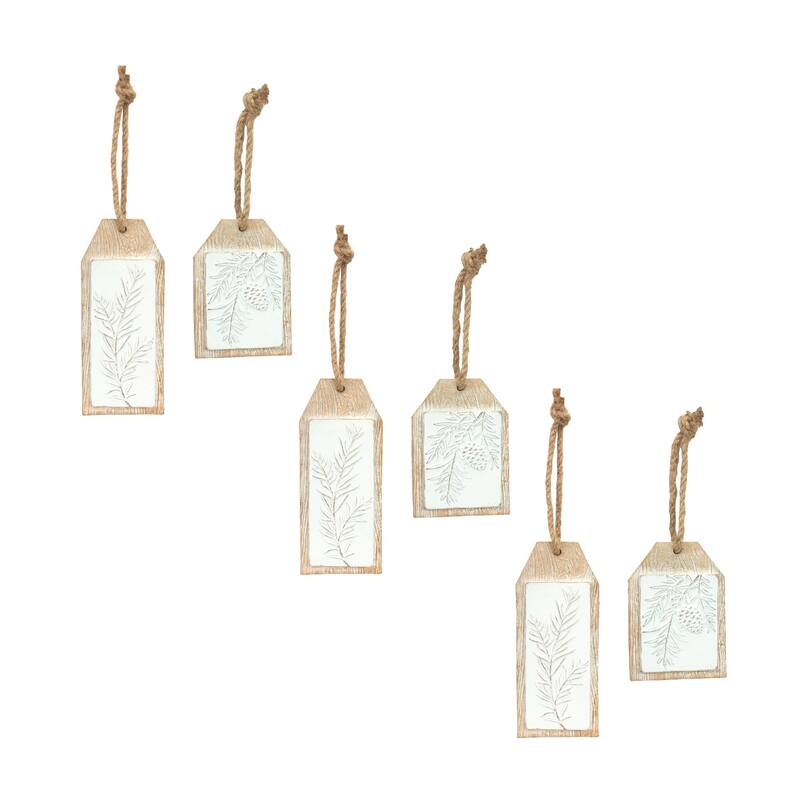 Pine Branch Tag Christmas Ornaments - 6.75" - Set of 6
