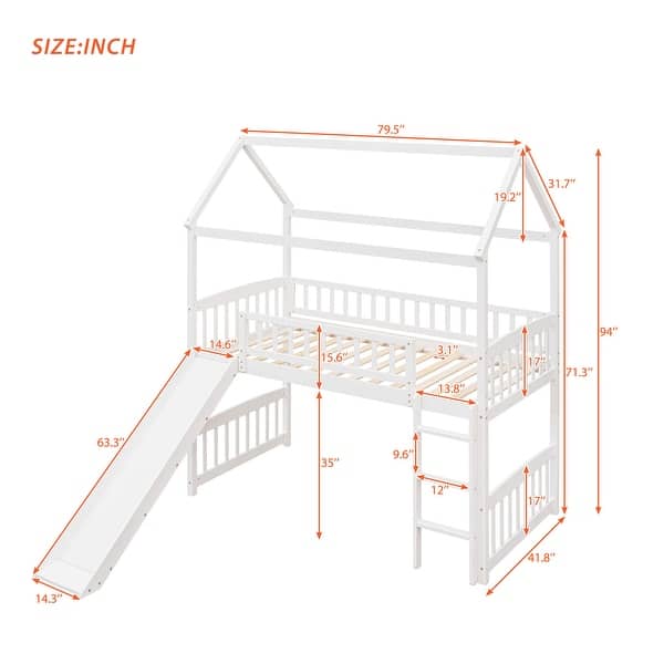 dimension image slide 1 of 3, Contemporary Design Twin Loft House Bed with Slide, Ladder and Safety Guaranteed, Sturdy Construction & Unique Design