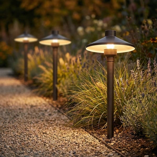 slide 2 of 12, 18" Antique Brass Outdoor Path Light Wide-Brim Dark Sky Landscape Lighting (G4 Bulb Compatible)
