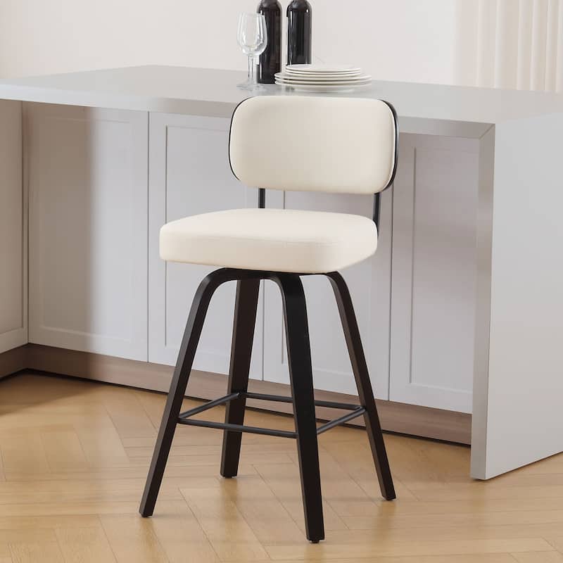 26"/29" Swivel Counter/Bar Stools with Black Bentwood Legs - Single - Cream-Leather Back - Counter Height