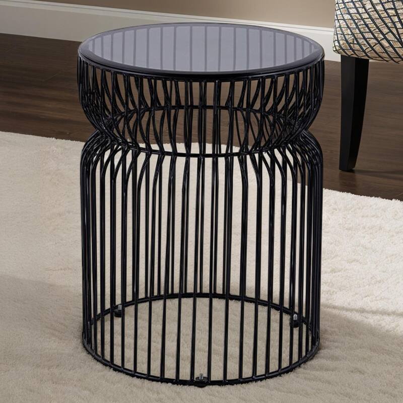 Modern Contemporary Metal Nested Base And Tinted Tempered Glass Top Material Round Coffee Table - Black