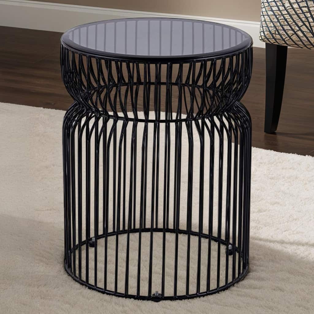 Modern Contemporary Metal Nested base and Tinted tempered glass top material End Table