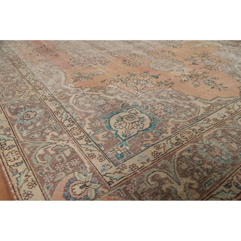 Orange Tabriz Persian Vintage Area Rug Handmade Wool Carpet - 7'9"x 11'0"