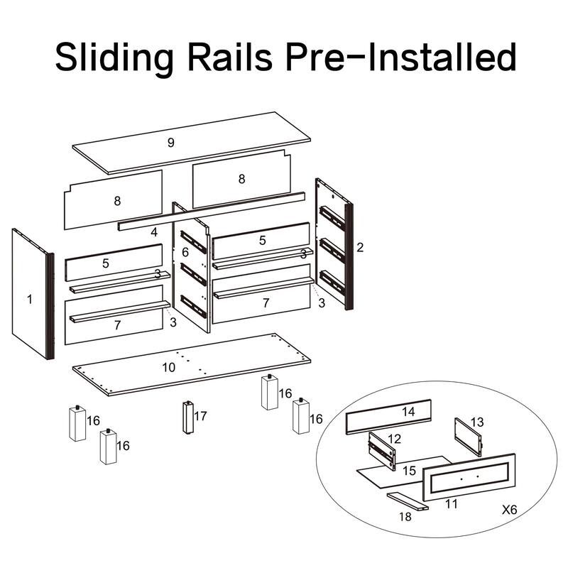 Roomfitters 6-Drawer Double Dresser, Modern Bedroom Storage Cabinet with Solid Wood Legs & Metal Handles