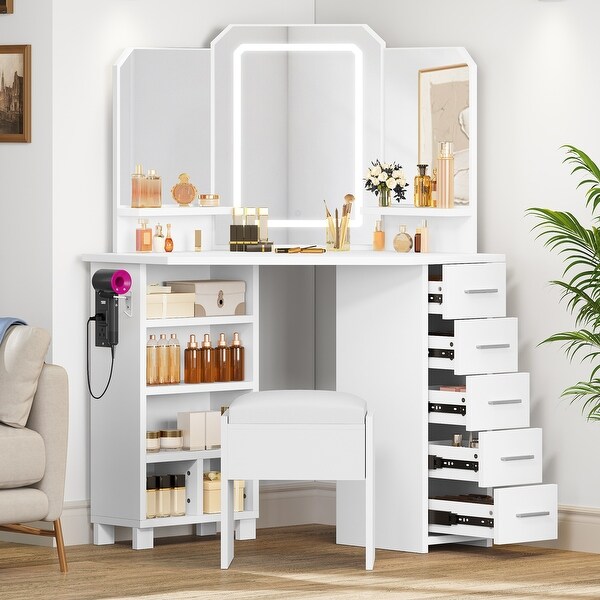 Corner vanity with mirror and lights cheap
