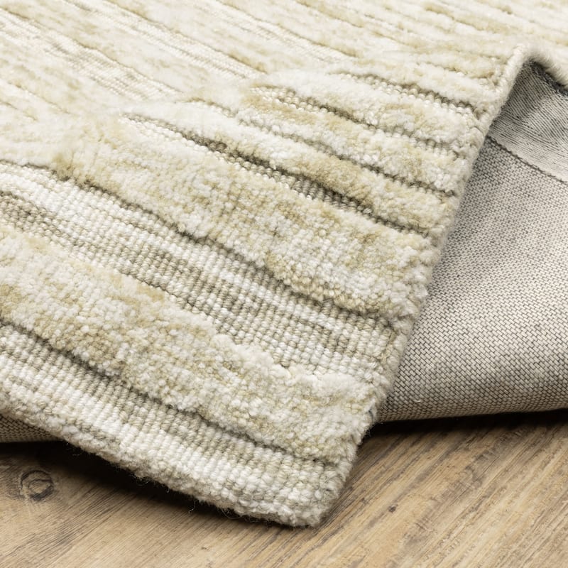 Thalia Scandinavian Textured Stripes Beige/ Ivory PET Yarn Area Rug