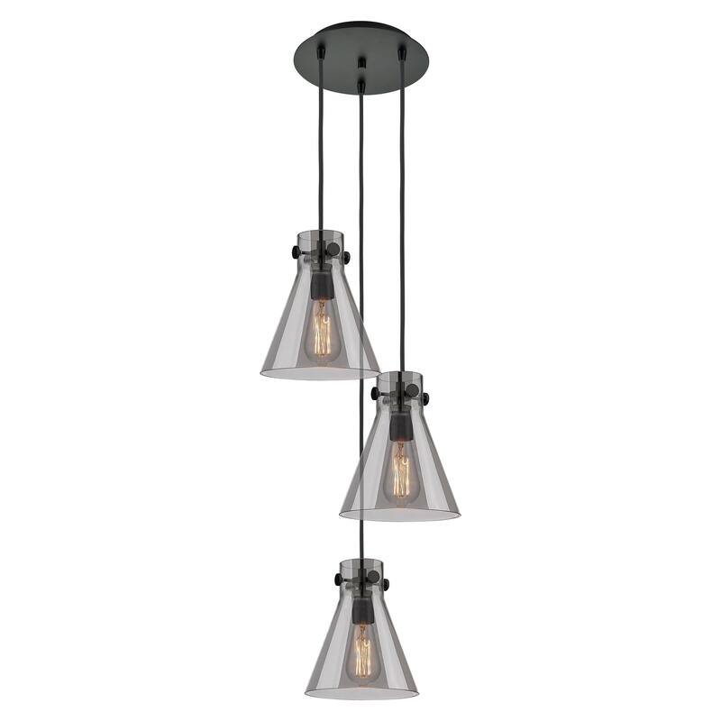 Innovations Lighting Newton Cone - 3 Light 8" Cord Hung Multi Pendant - 10" Canopy - Matte Black/Light Smoke