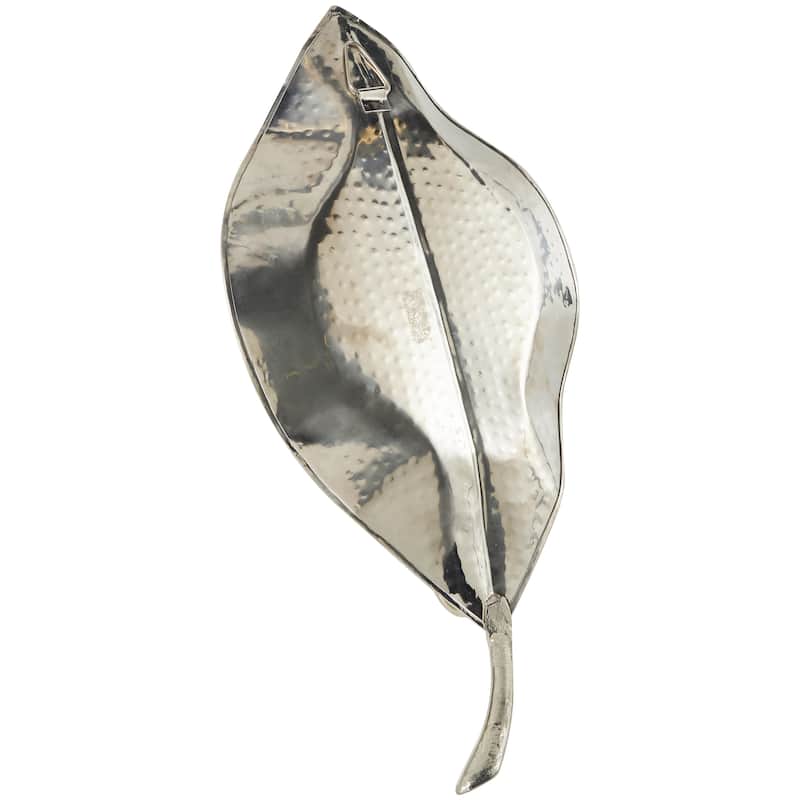 Stainless Steel Metal Leaf Wall Sconce with Hammered Design - Silver - Roche River Decor