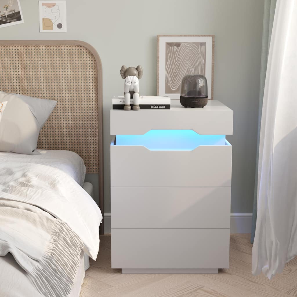 Furniwell Nightstand Led End Table with Remote and Charging Ports