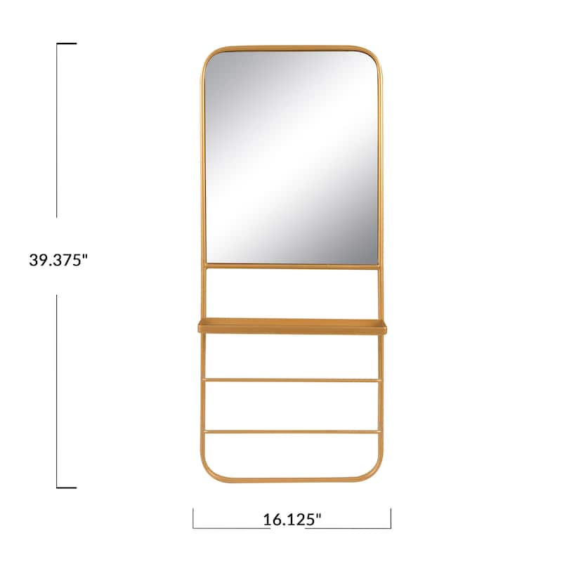 Metal Wall Mirror With Shelf, Gold Finish