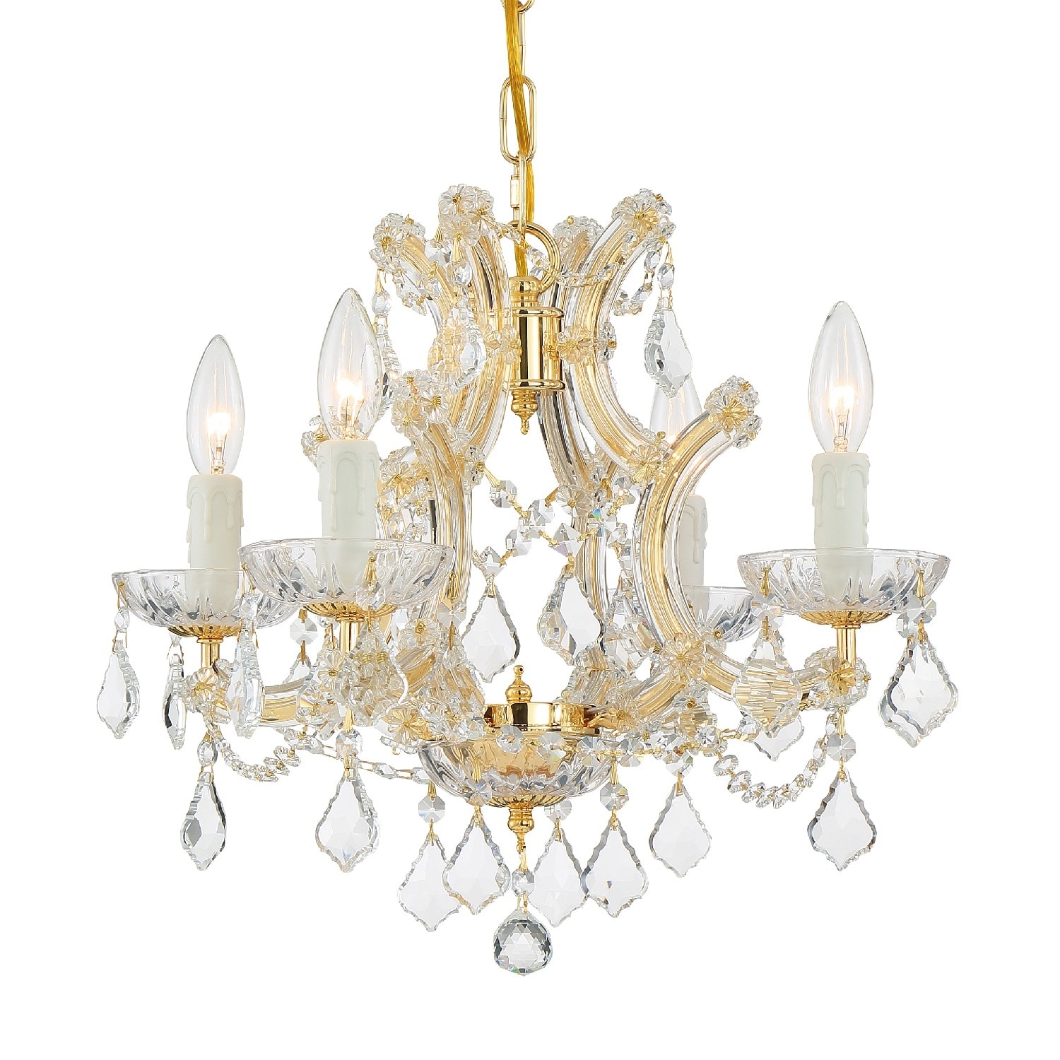Maria Theresa 4 Light Clear Crystal Gold Mini Chandelier - 16.5'' W x 15'' H