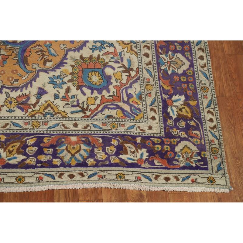 Hand Knotted Oriental 100% Wool Carpet Traditional Floral Oranges & Rust Tabriz Area Rug - 10' 7'' X 6' 5''