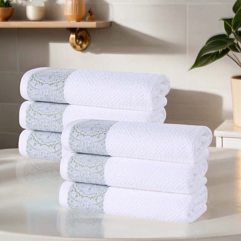 Superior Medallion Cotton Jacquard Soft Absorbent Hand Towel Set of 6
