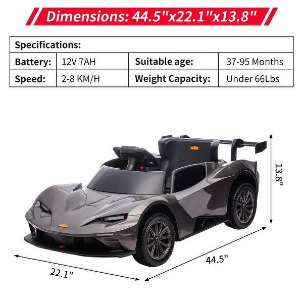 dimension image slide 1 of 4, Ride on Sports Car, 12V 7AH Battery Powered Electric Ride on Car with Remote Control