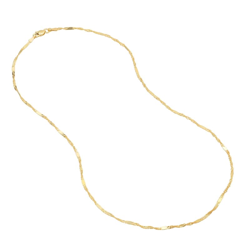 Curata 14k Yellow Gold 1.75mm Flat Station Singapore Chain Necklace (Lobster)