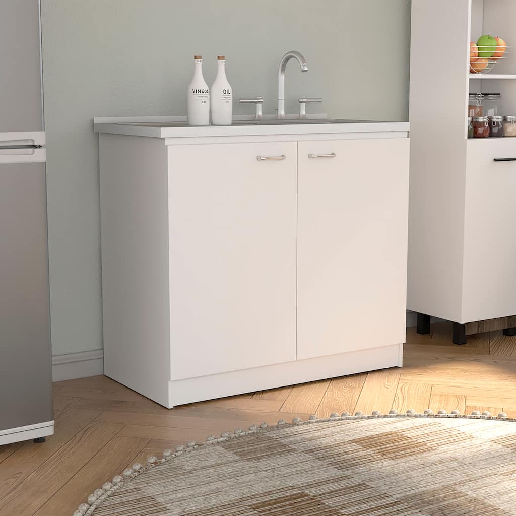 Lawen Tall Storage Cabinet, Single Door, 3 Broom Hangers