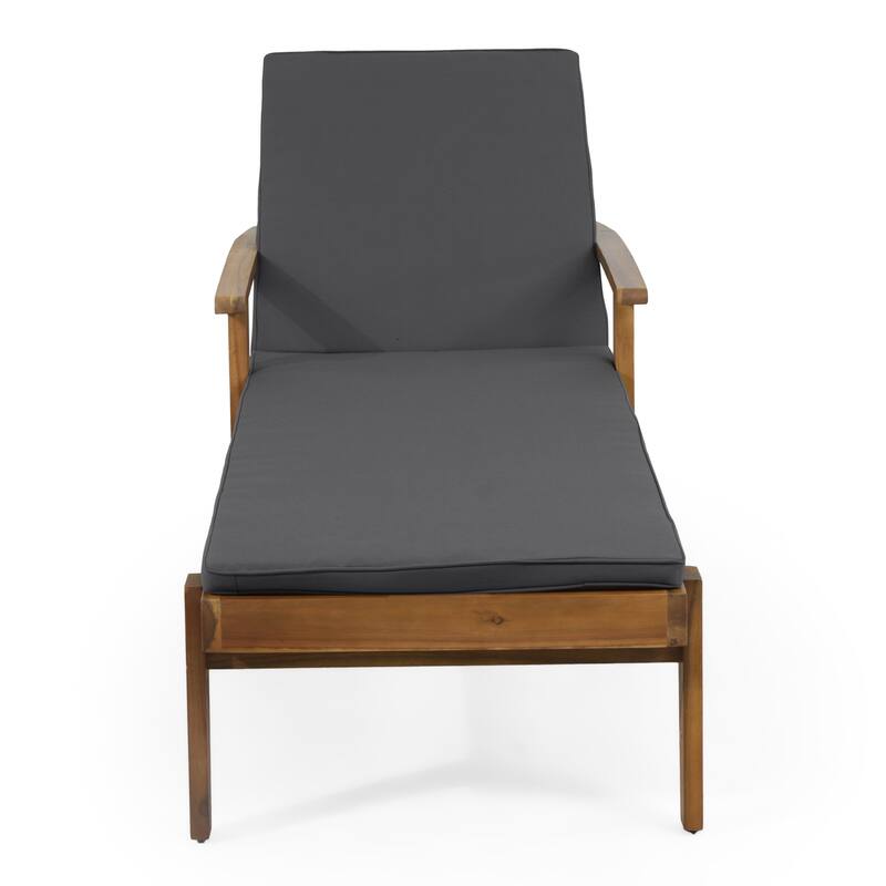 Roomfitters Jason Acacia Wood Outdoor Chaise Lounge with Cushion, Adjustable Recline