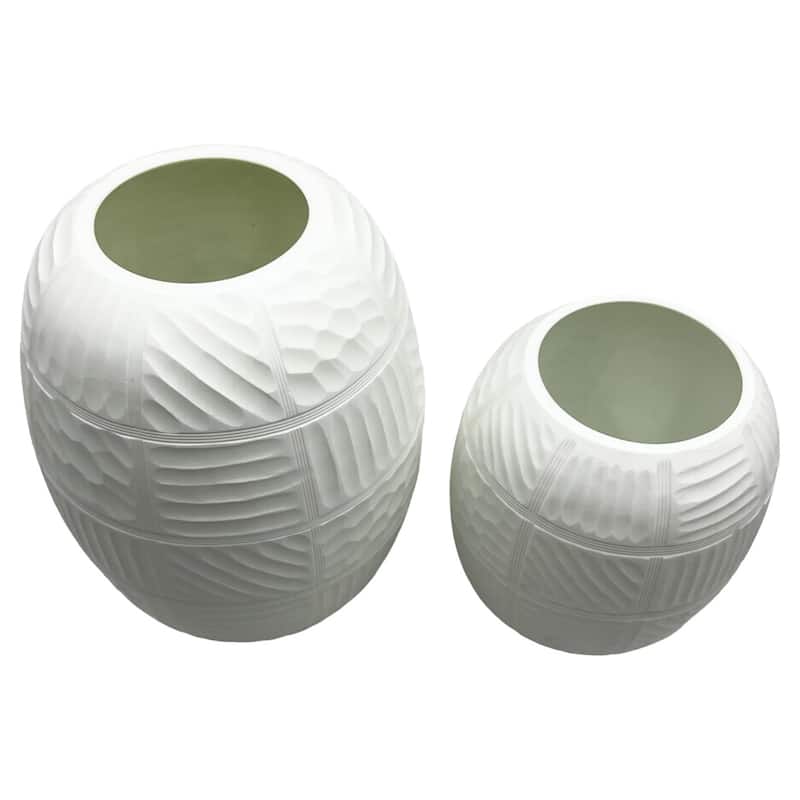 Set of 2 Decorative Handmade Glass Round Carved Vase in White