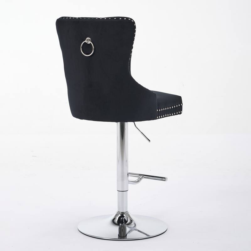 Thick Chrome Swivel Velvet Barstools,Adjustable Height,Modern Upholstered,Sponge&Spring（Set of 2)