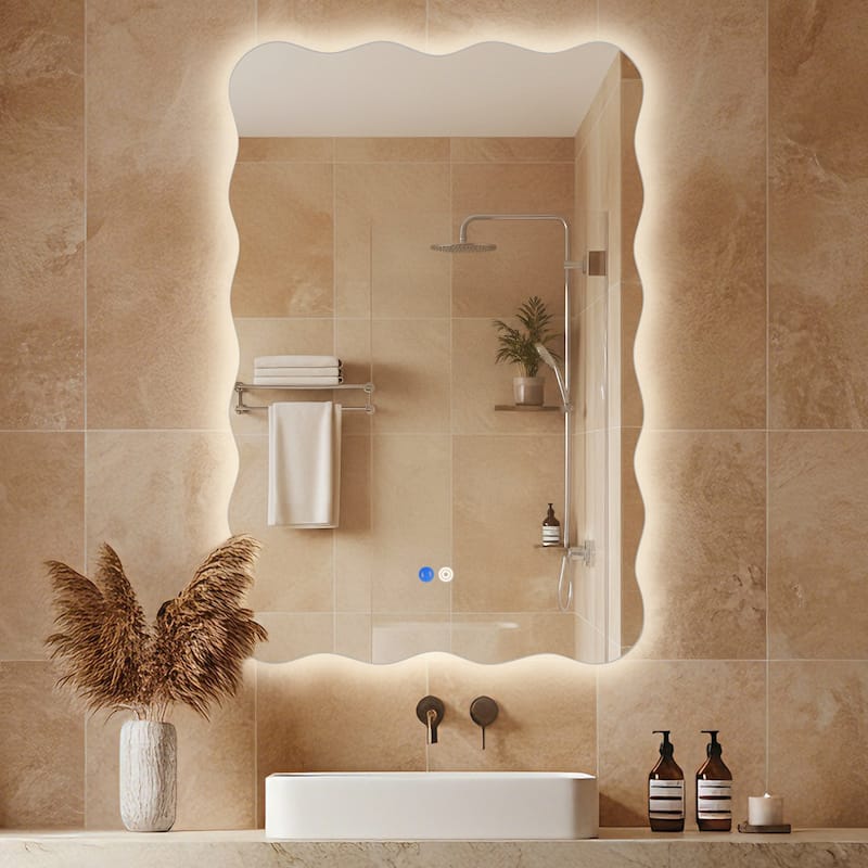 Rectangle Frameless Dimmable LED Light Anti-Fog Wall Bathroom Vanity Mirror