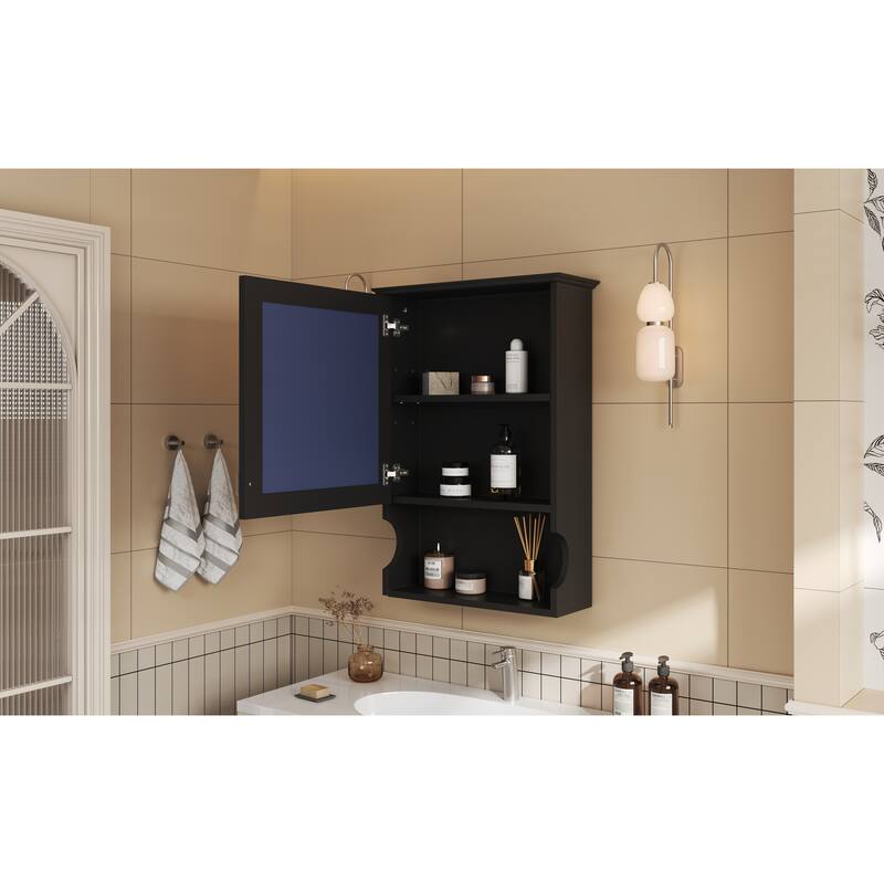 GDFStudio - Larenta Modern Wall-Mounted Bathroom Medicine Cabinet with Mirror, Adjustable Shelves & Half-moon Silhouette - 20"W
