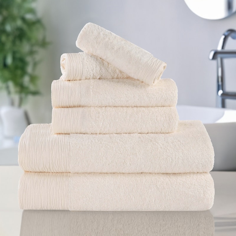 Superior Sierra Rayon From Bamboo Cotton Blend 6 Piece Bathroom Towel Set - Ivory