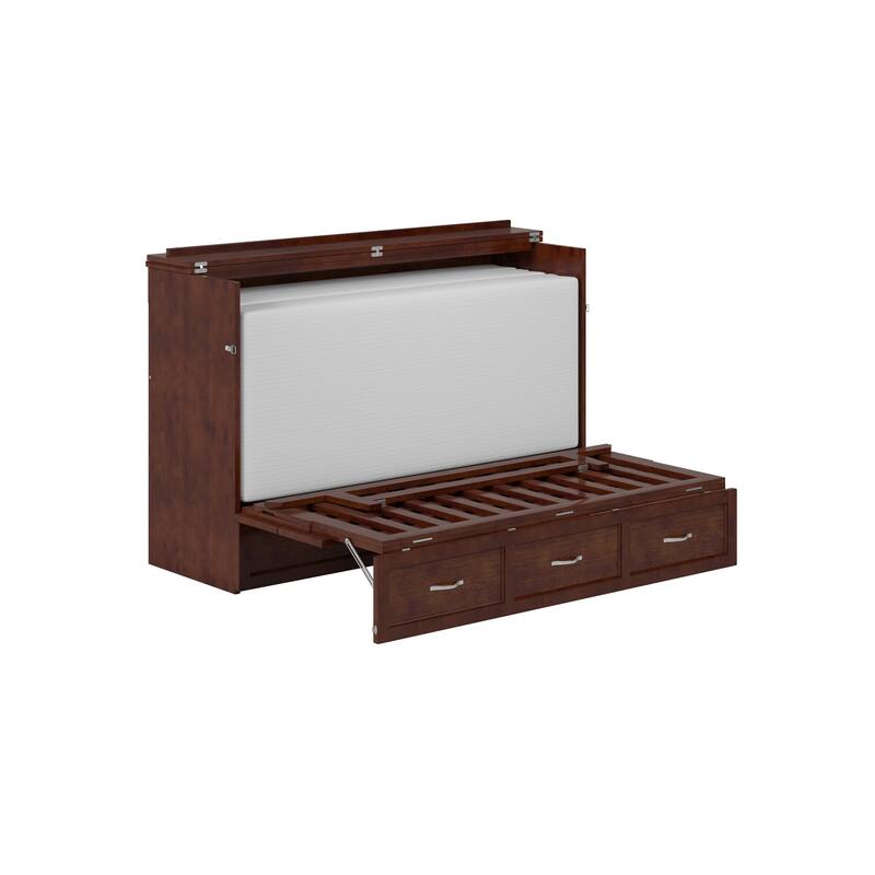 Northfield Queen Murphy Bed Chest with 6" Mattress, Storage Drawer & Built-In Charger in Walnut