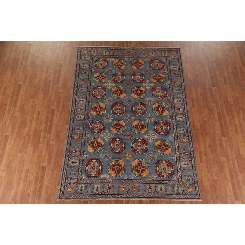 Hand Knotted Oriental 100% Wool Carpet Traditional All-Over Navy Blue & Blues Kazak Area Rug - 9' 8'' X 6' 9''