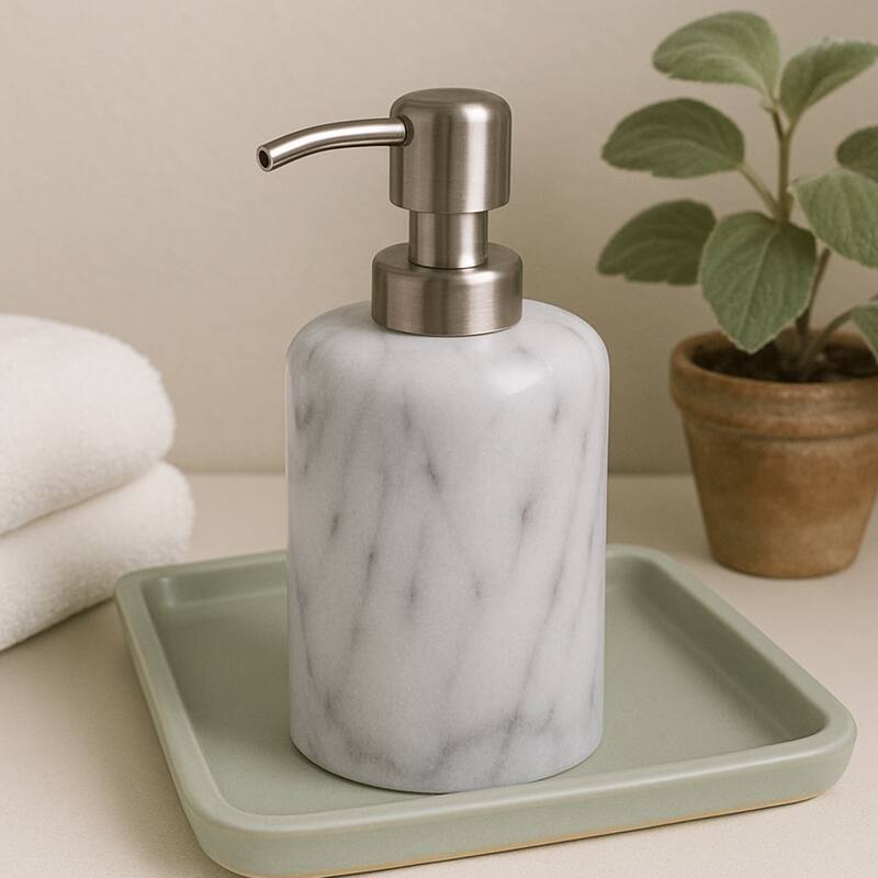 Creative Home Spa Collection Natural White Marble Liquid Soap Dispenser, Lotion Dispenser