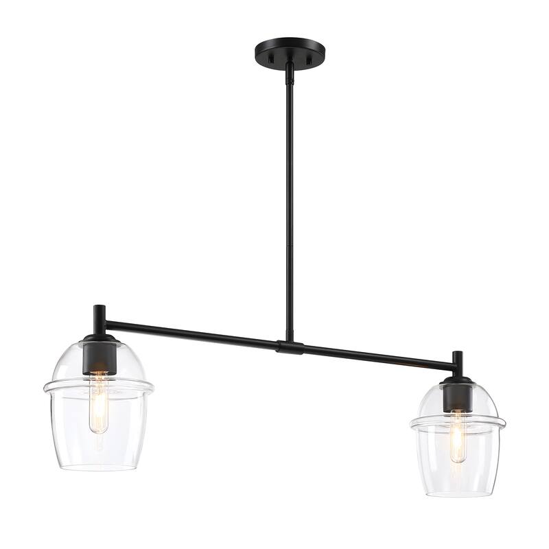 Summer Jazz 60 Watt 2-Light Matte Black Transitional Island Light with Clear Glass Shades - 10.5