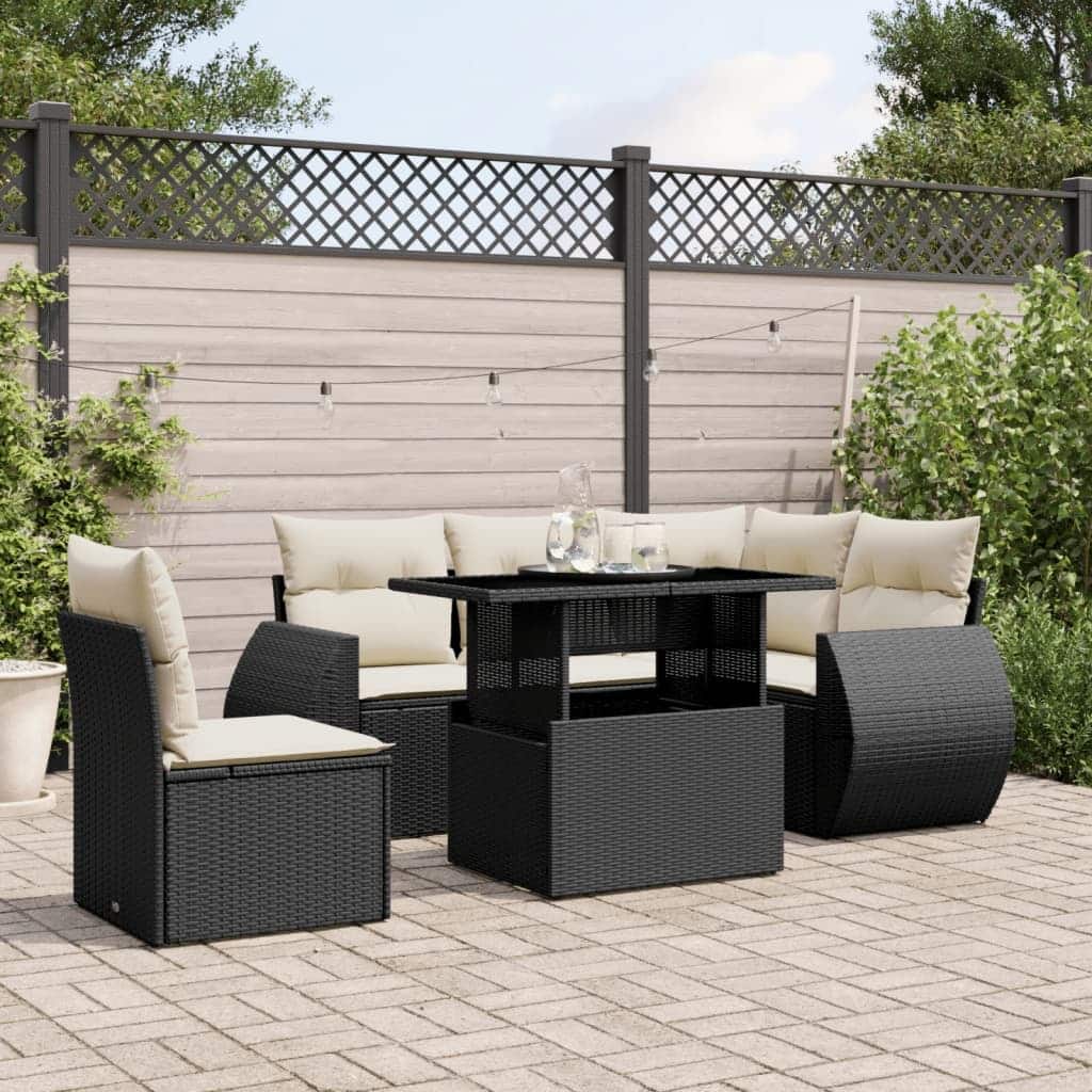 vidaXL Patio Sofa Set with Cushions Outdoor Furniture 6 Piece Poly Rattan