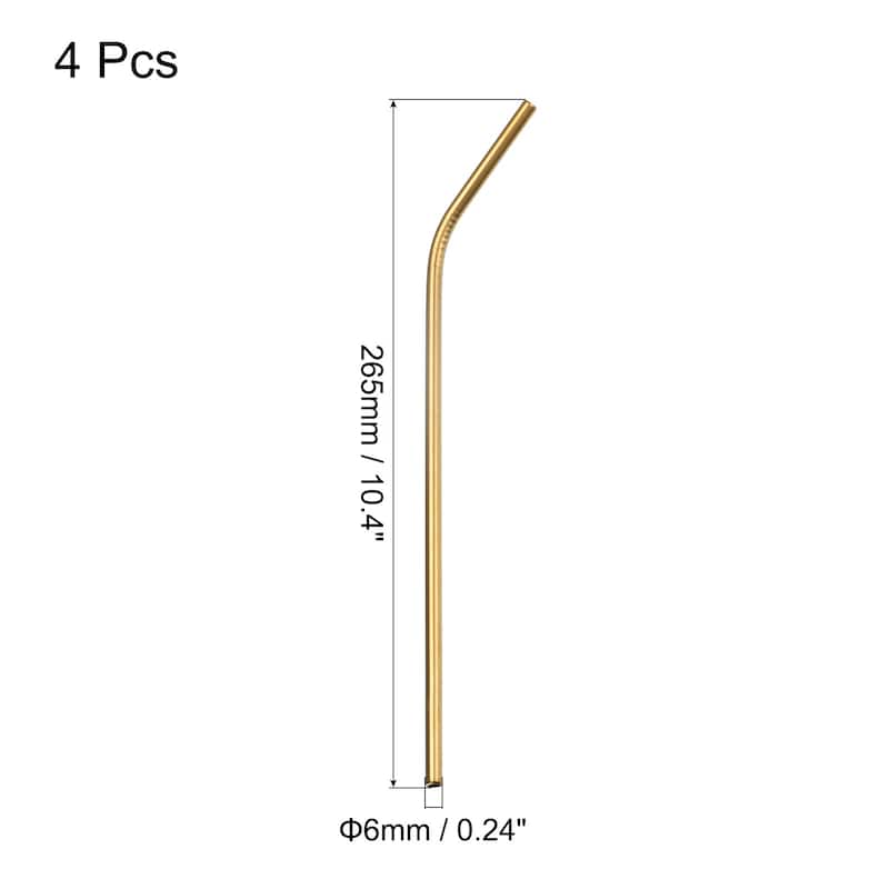 Reusable Metal Straws 4Pcs, Stainless Steel Bent Straw 10.4" Long