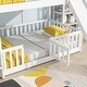 preview thumbnail 29 of 31, Twin Over Twin Low Pine Wood Bunk Bed with Guardrails, Slide and Ladder for Kids, No Slats Toddler Floor Bed with Fence and Door