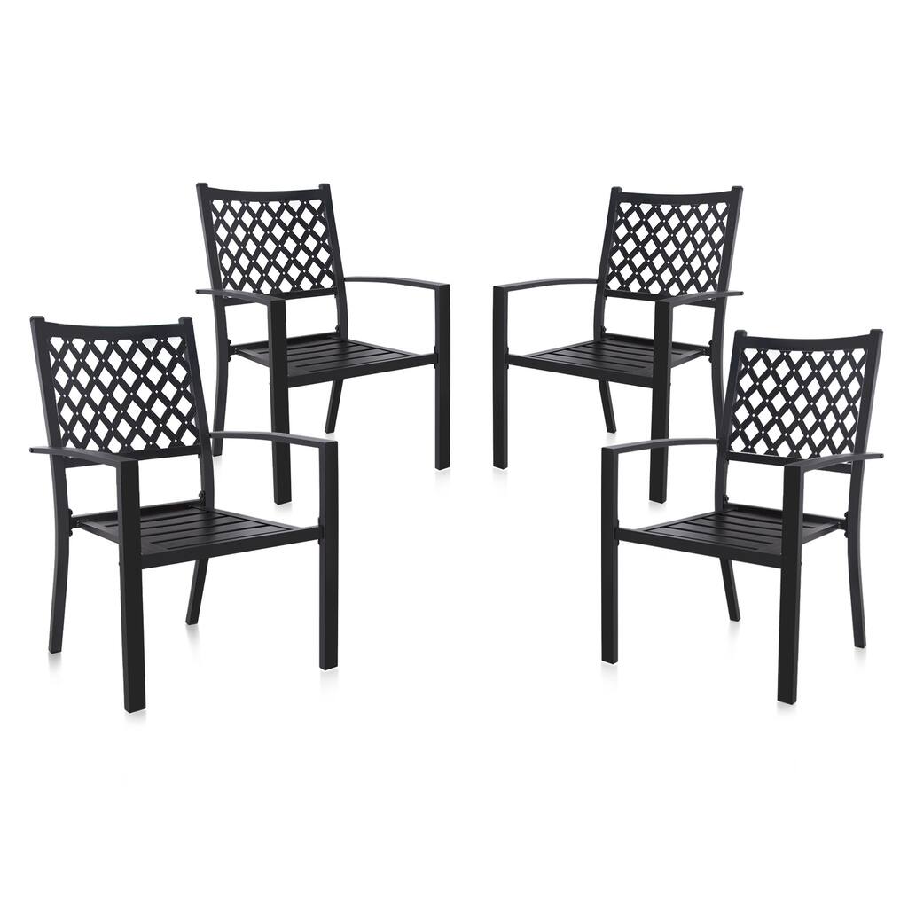 Stackable Metal Outdoor Dining Chairs Set of 4 Patio Bistro Chairs with Armrest