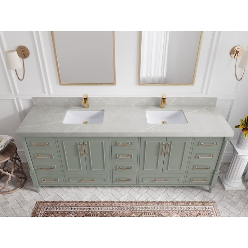 Willow Collections 84 in. W x 22 in. D Aberdeen Double Bowl Sink Bathroom Vanity with Countertop - 2" Pearl Gray - Evergreen