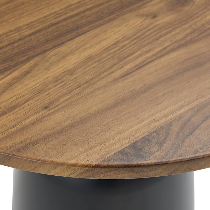 Small Circular Side Table Coffee Table, Metal Base Living Room Table, Walnut Wood Grain Minimalist Modern Decoration