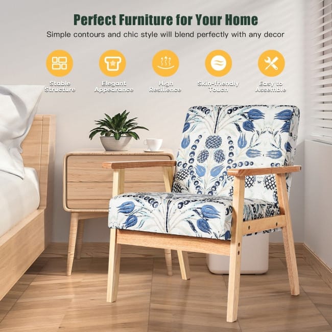 Modern Accent Armchair Fabric Lounge Chair with Rubber Wood Leg - 25" x 26.5" x 32"(L x W x H)